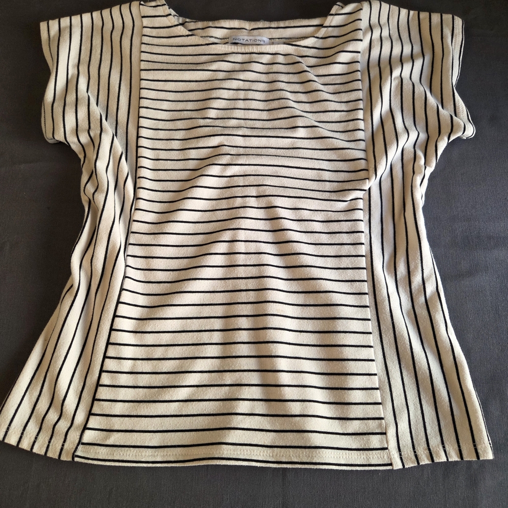 Notations Cream and Black Striped Short Sleeve Tee